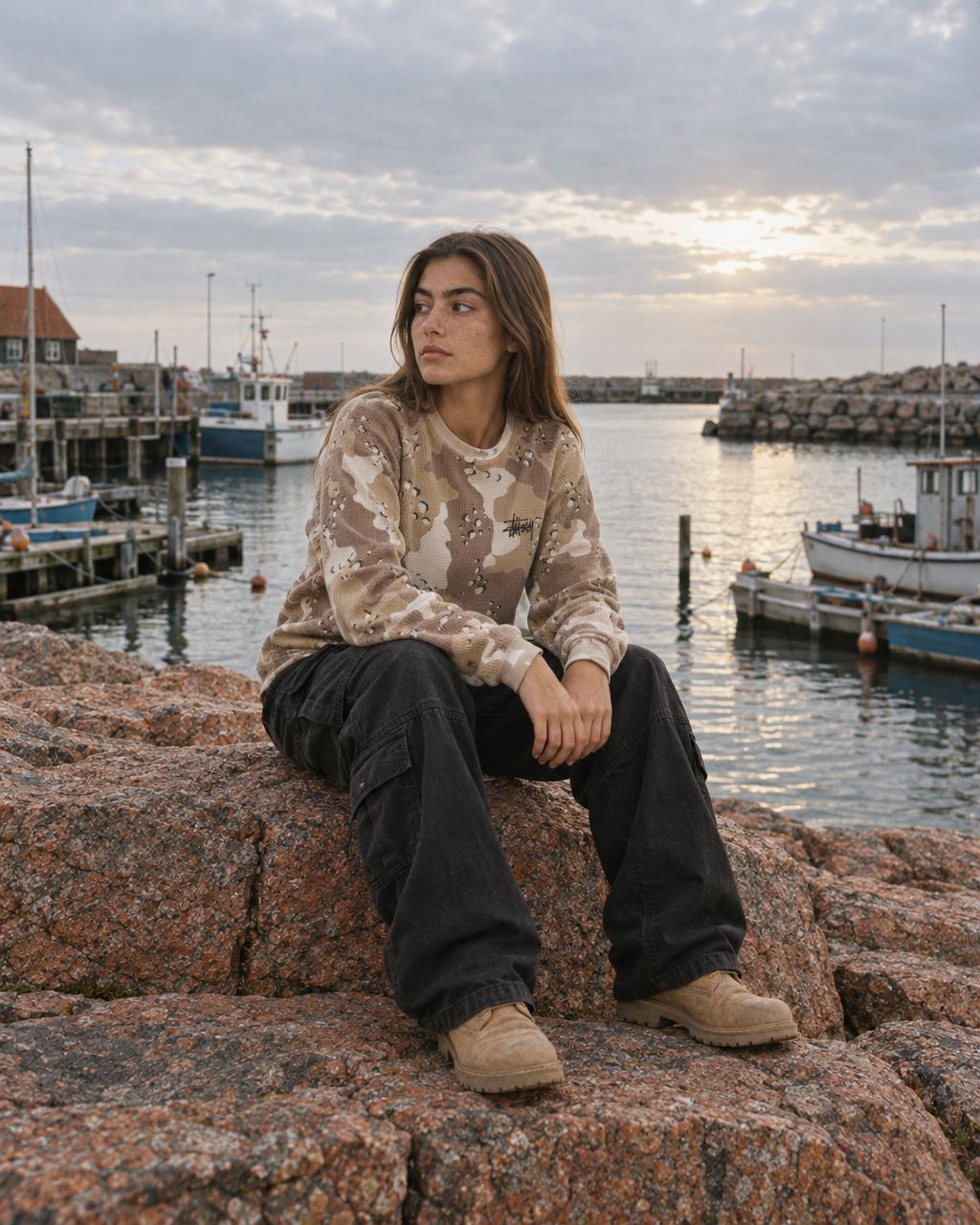 Stussy Raglan Thermal L/S Crew Desert Camo - streetstyle i København