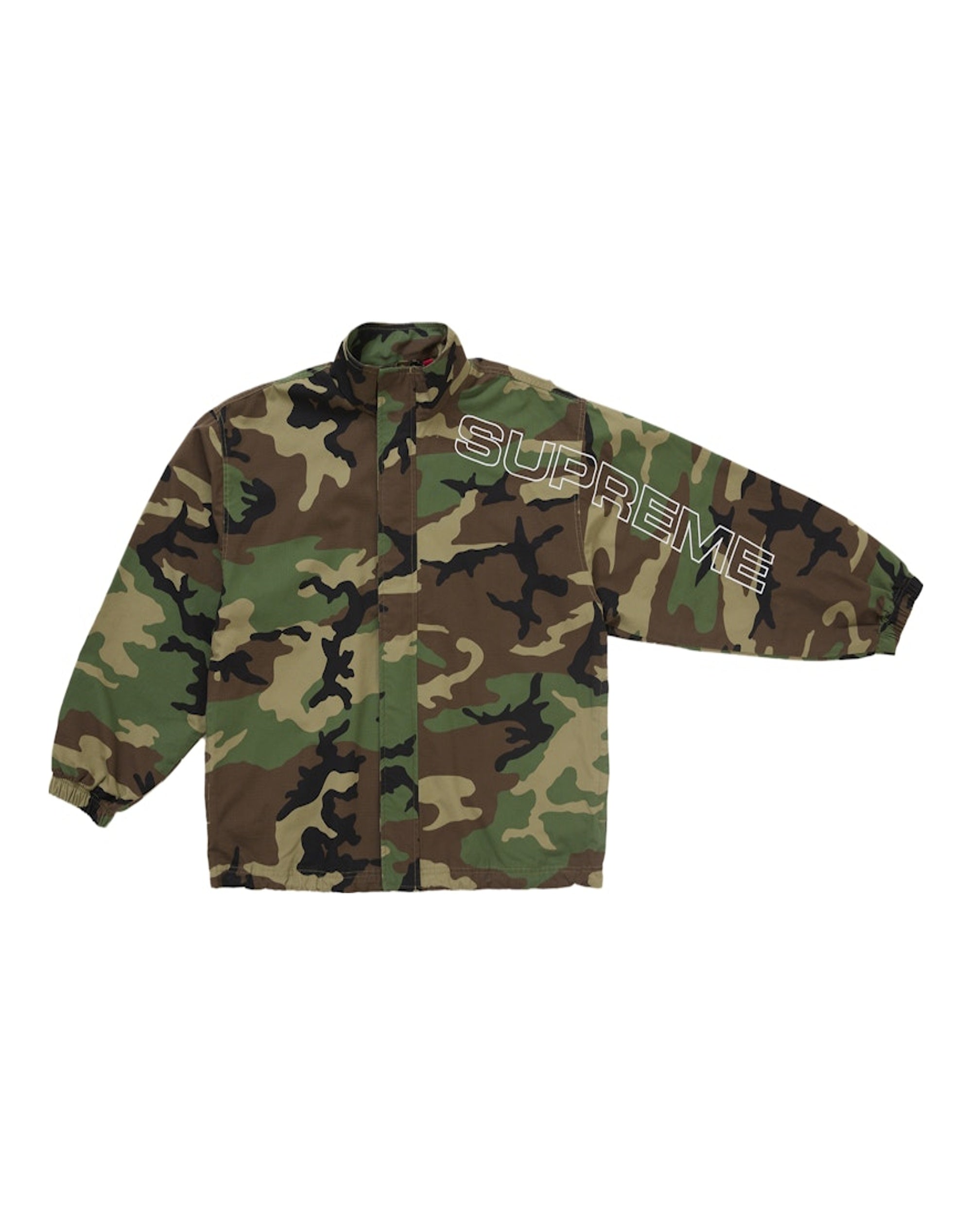 Supreme Spellout Embroidered Ripstop Track Jacket Woodland Camo
