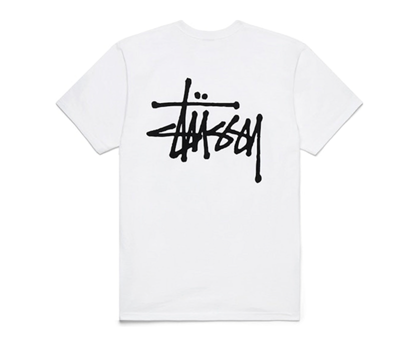 Stussy Basic Tee White bagside med sort logo