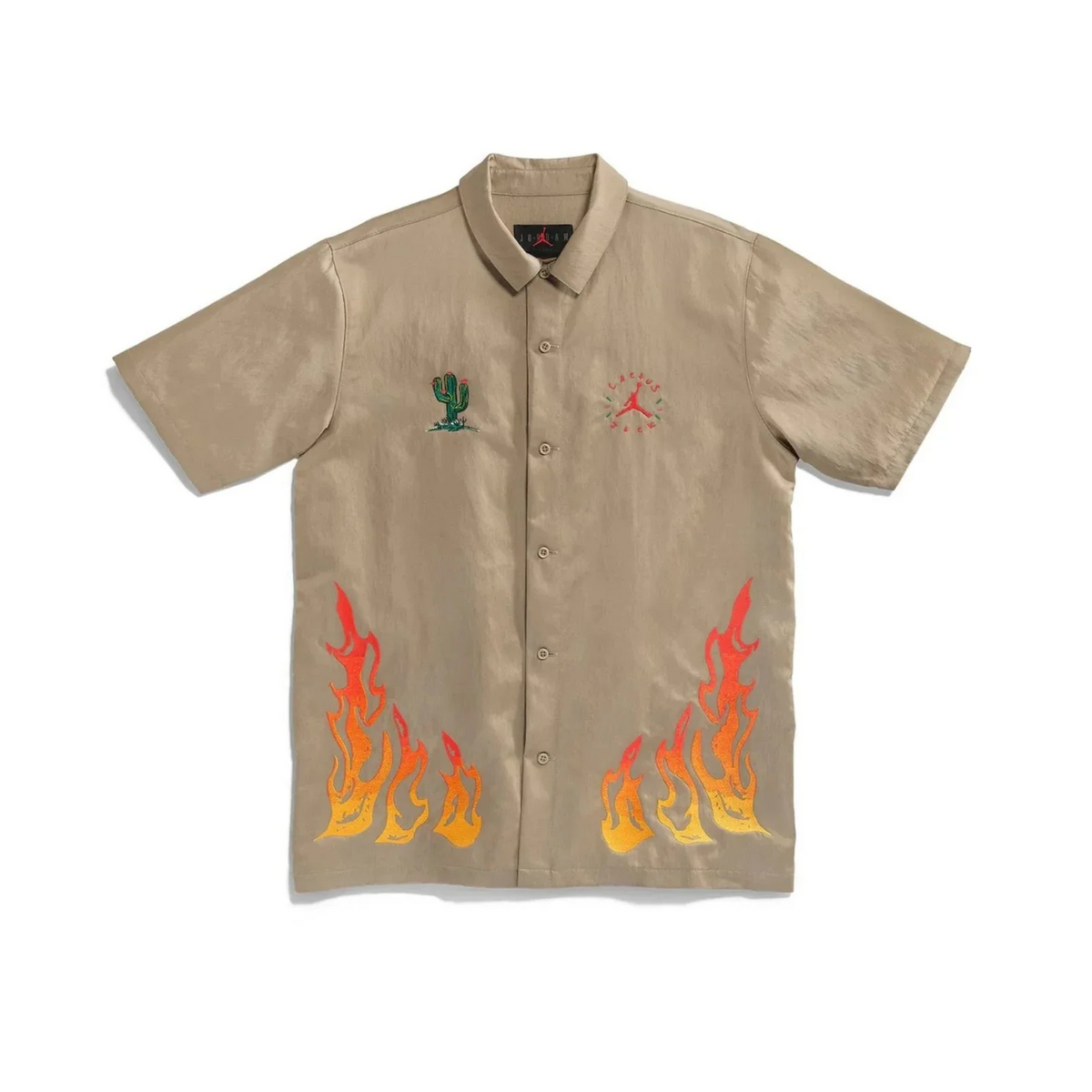 Travis Scott Cactus Jack x Jordan Button Down Shirt "Khaki/University Red"