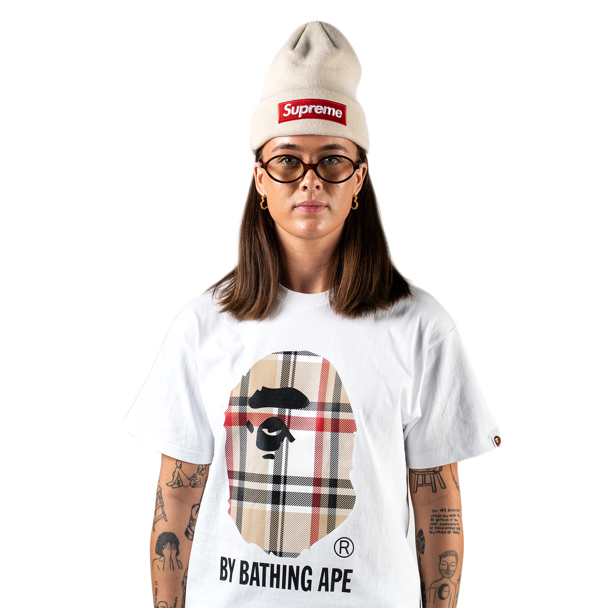 Bape Big Head Plaid T-shirt "White"