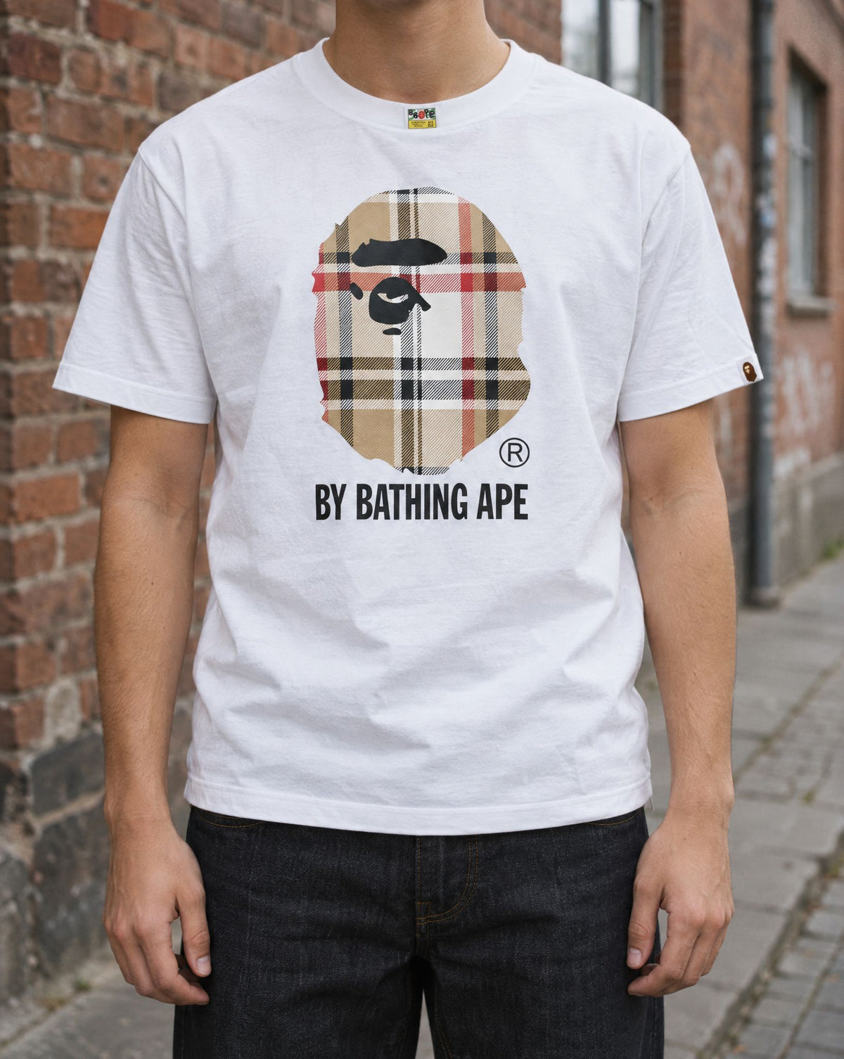 Bape Big Head Plaid T-shirt White - on-foot