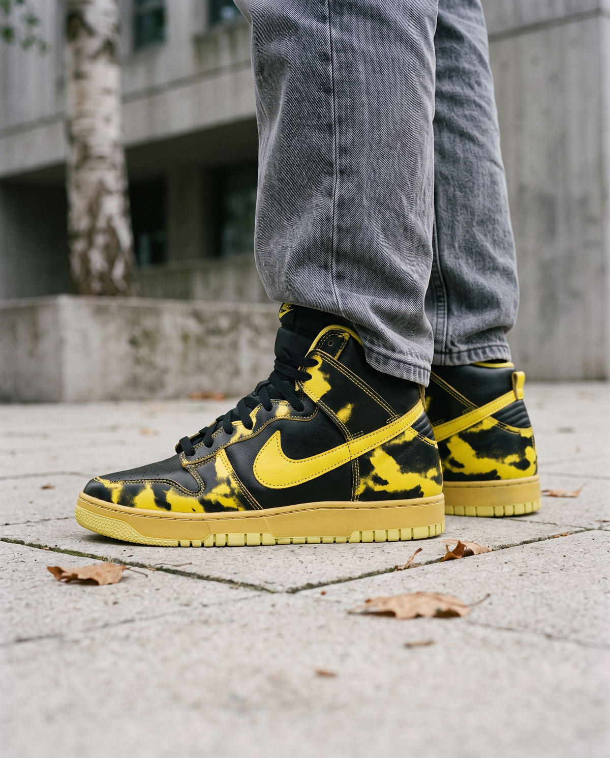Nike Dunk High 1985 SP Yellow Acid Wash - on-foot