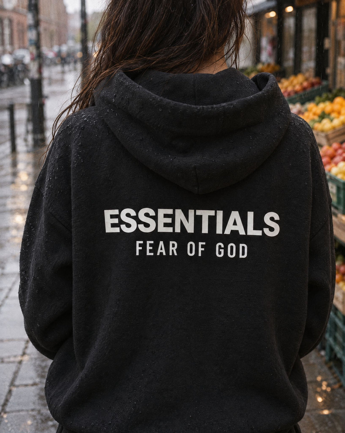 Fear of God Essentials Fleece Hoodie (FW24) Black - detalje