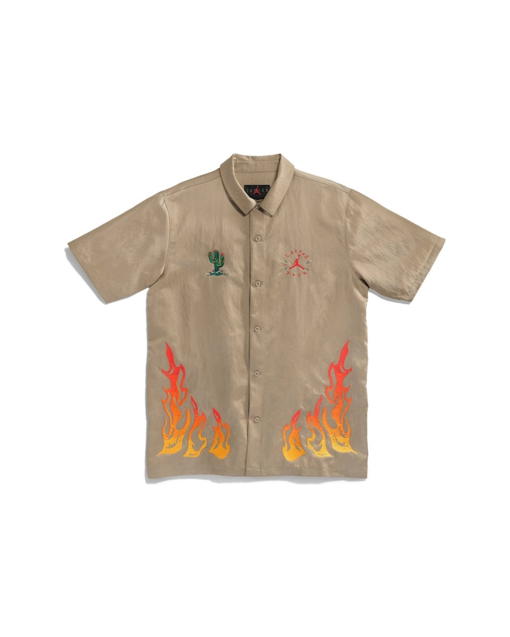 Travis Scott Cactus Jack x Jordan Button Down Shirt Khaki/University Red