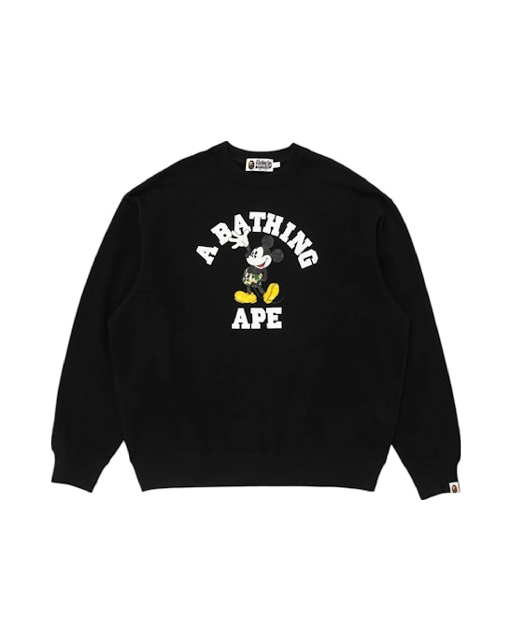 BAPE x Disney Mickey Mouse College Relaxed Fit Crewneck Black