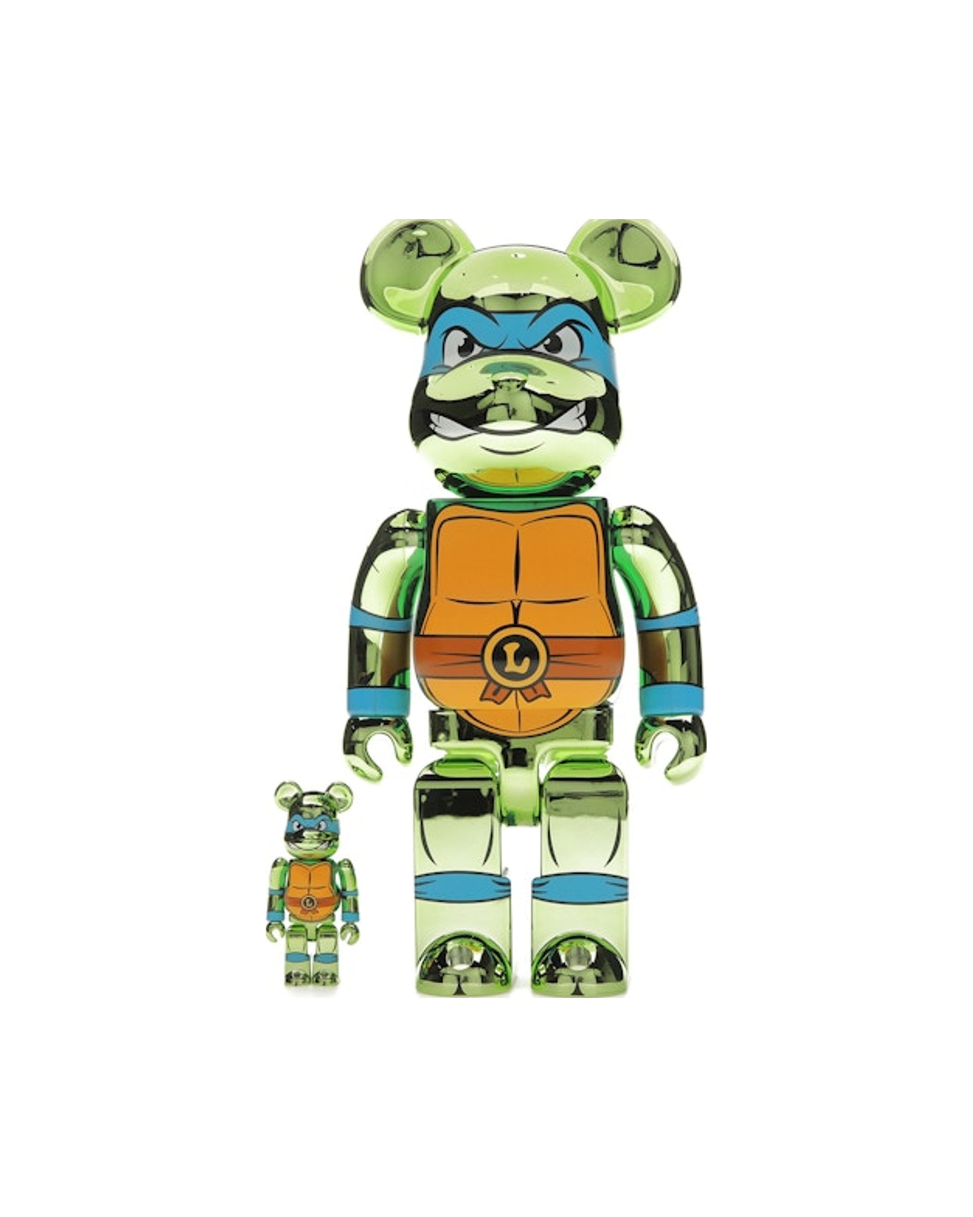 Bearbrick x Teenage Mutant Ninja Turtles Leonardo 100% & 400% Set Chrome Ver.